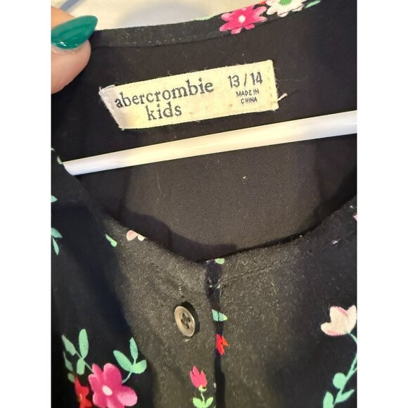 Abercrombie Kids Girls Floral Jumpsuit Overalls Size 13/14 XL Navy - Picture 3 of 4